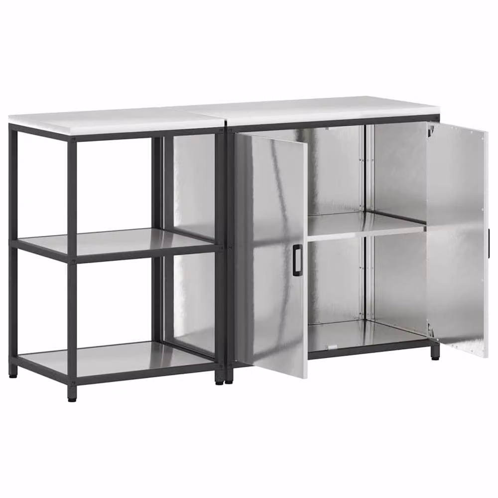 Berkfield Home 2-Piece Stainless Steel Storage Unit with Adjustable Shelves and Hinged Doors in Matt Silver – 3