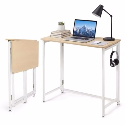 Levede Foldable Oak Computer Desk, Small Portable Writing Table for Home Office and Bedroom, W/D/H: 80 x 40 x 76.5 cm – 1