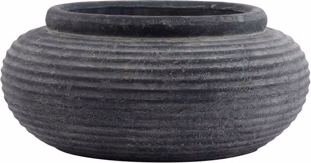Hill Interiors Amalfi Ribbed Round Ceramic Planter in Grey – 1