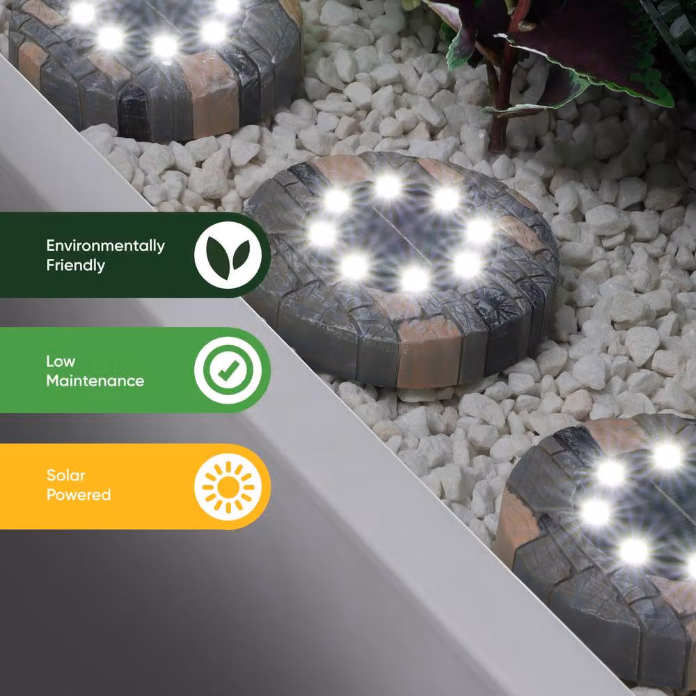 Gardenwize Pack of 4 Solar Stone Effect LED Decking Lights in Grey with White LEDs for Garden and Terrace – 5