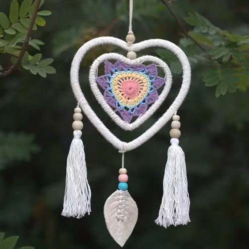KDMD Medium Multi Heart in Heart Hanging Dream Catcher in White and Multicolour – 2
