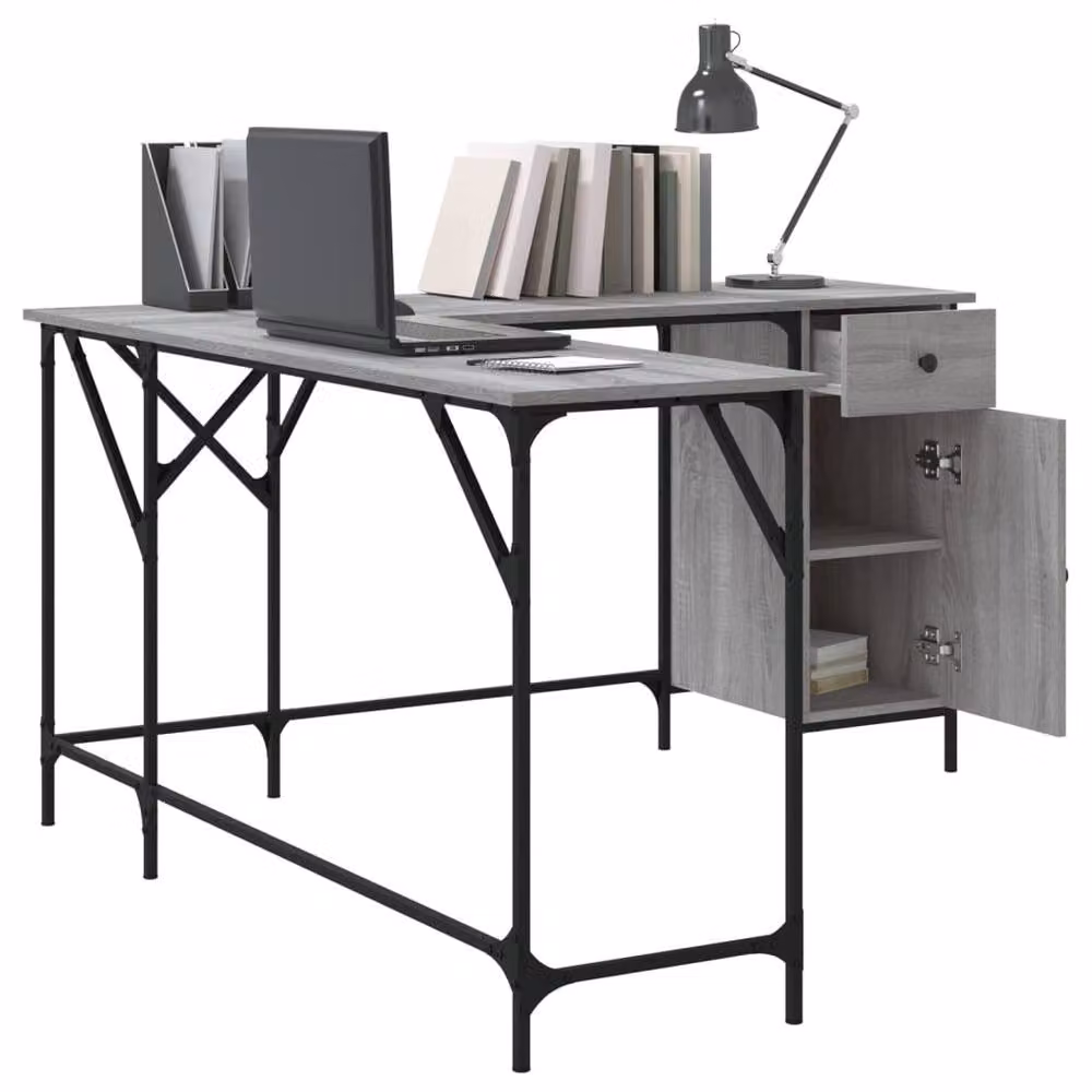 Berkfield Home Grey Sonoma Corner Desk in Engineered Wood W/D/H: 141 x 141 x 75 cm – 3