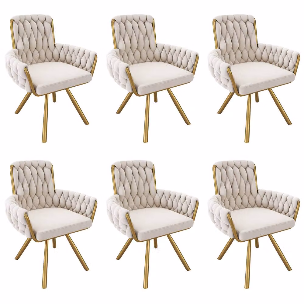 BTM Set of 4 Beige Velvet Swivel Armchairs with Metal Legs – 2