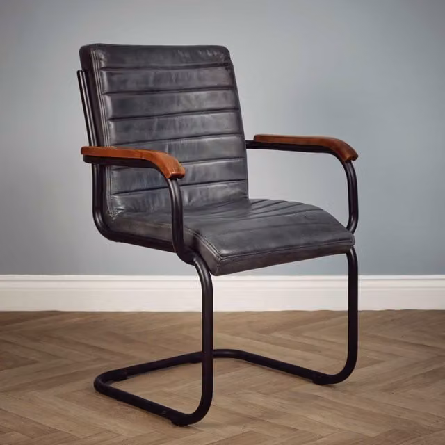 Elm Home and Garden Modern Grey Leather Dining Chair with Armrests