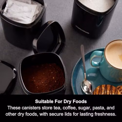 Morphy Richards Equip 3 Piece Airtight Storage Canister Set in Black, Stainless Steel – 3