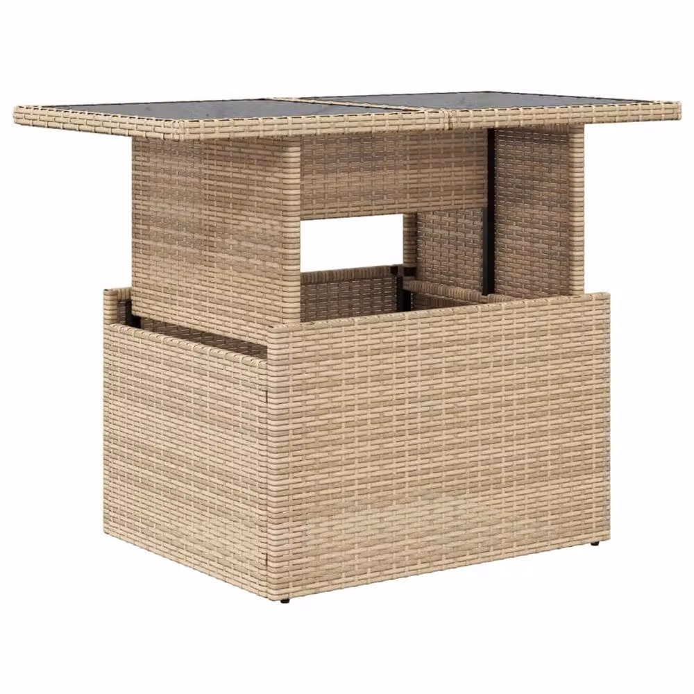 Berkfield Home Beige Poly Rattan Garden Table with Glass Top W/D/H: 100 x 55 x 73 cm – 2