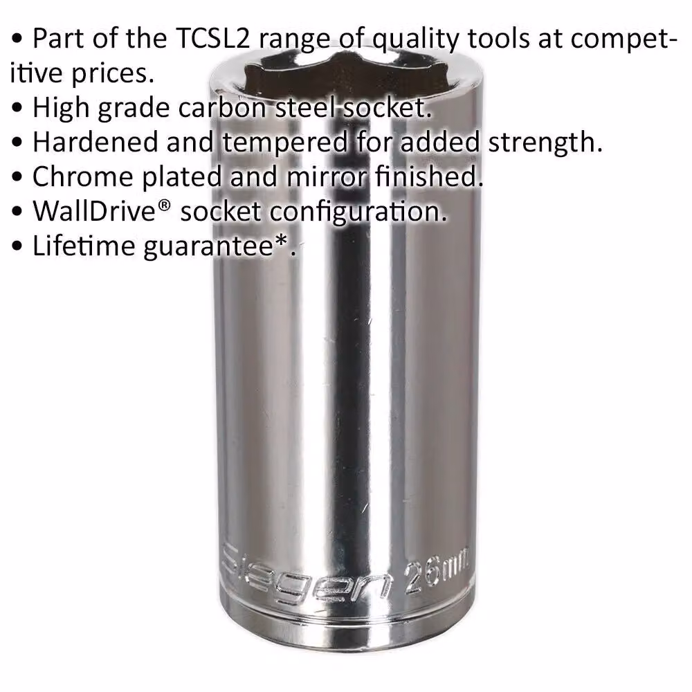 Loops 26mm Deep Drive Socket 1/2 inch Square Drive in Silver Chrome Plated Carbon Steel – 2