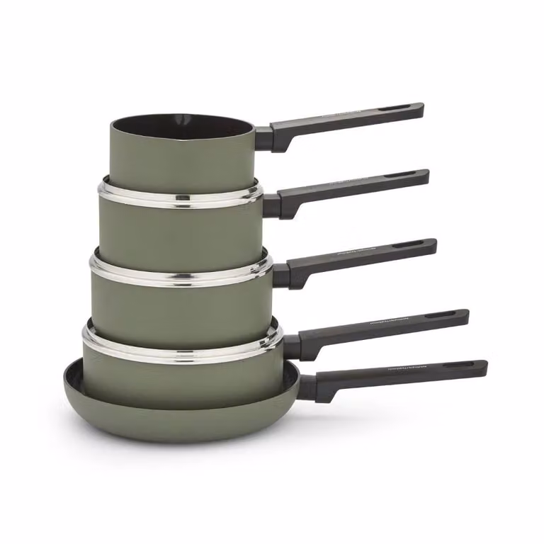 Morphy Richards 5-Piece Green Aluminium and Ceramic Saucepan and Frying Pan Set