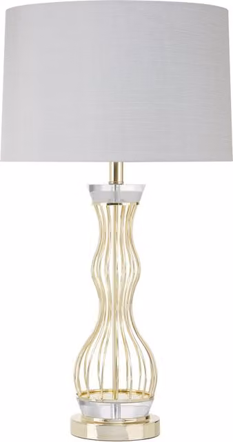 Interiors by Premier Orsina Curved Wireframe Table Lamp with Crystal Bands and Grey Fabric Shade in Gold/Brass – 1