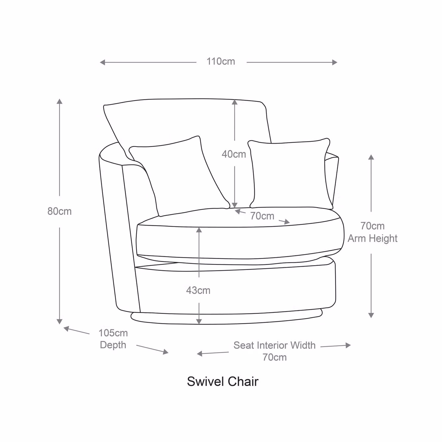 Furnishings For Less UK Byron Dundee Chenille Fabric Swivel Chair, Grey Single Seater with 360 Degree Rotation – 3