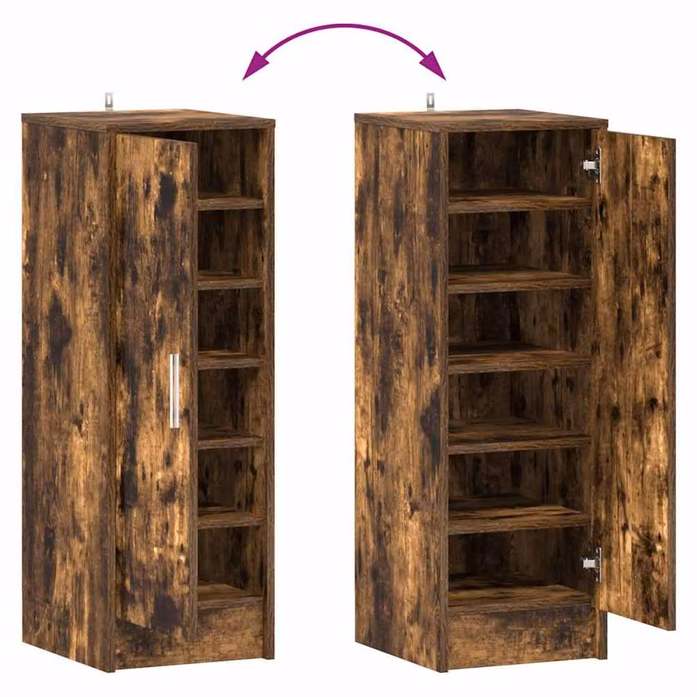 Berkfield Home Smoked Oak Shoe Cabinet in Brown, W/D/H: 32 x 35 x 92 cm – 4