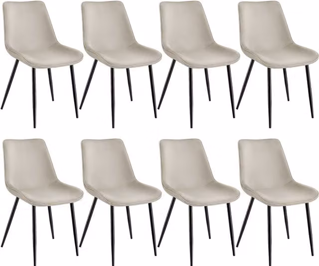 tectake Monroe Dining Chair Set of 8 in Beige Velvet Fabric with Metal Frame – 1