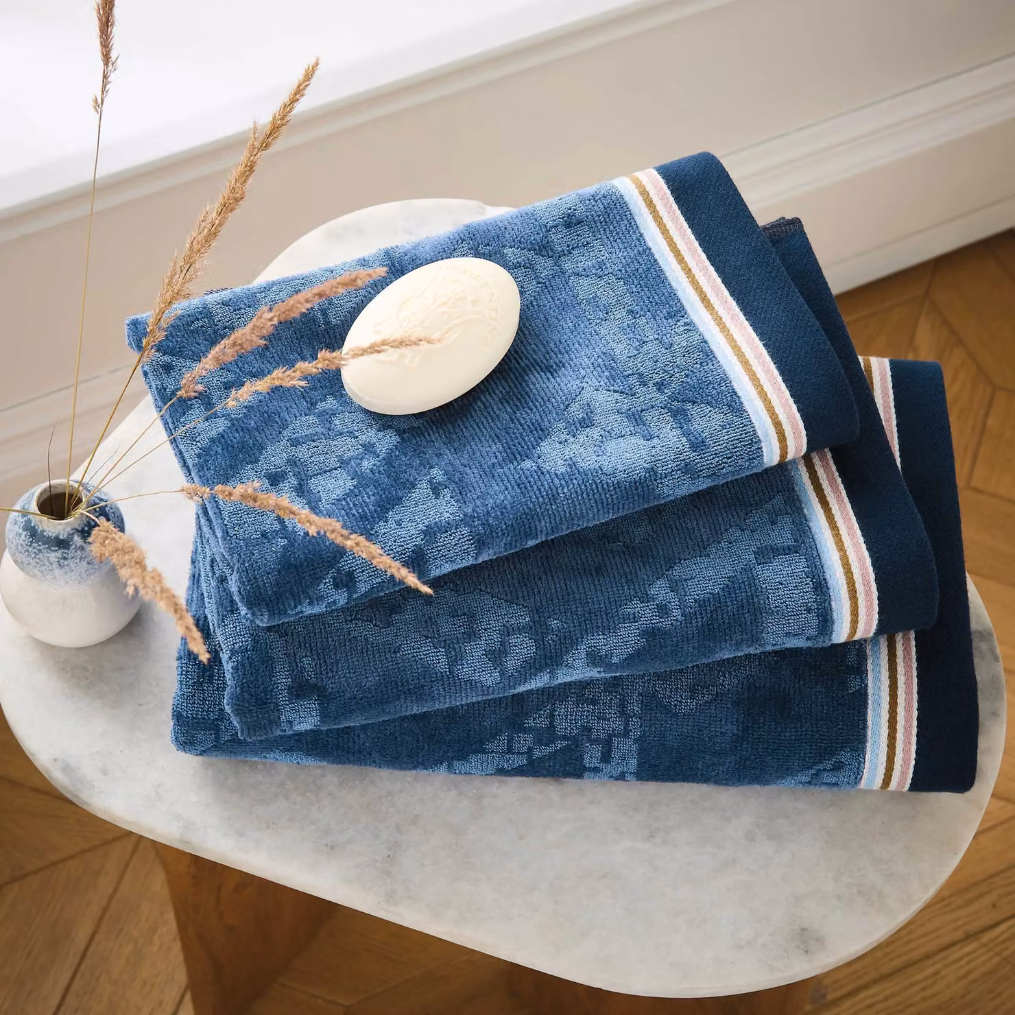 Bedeck of Belfast Sutton/Albany Fluffy Cotton Terry Velour Bath Sheet, Denim Blue – 2
