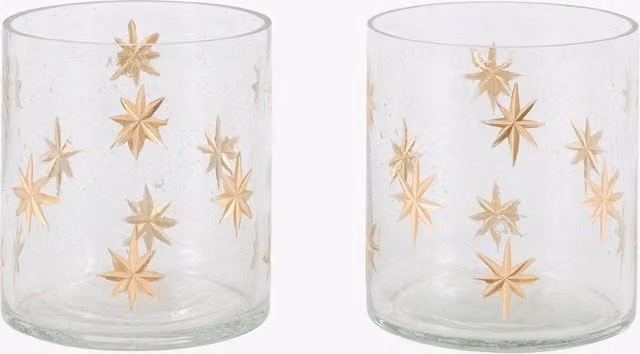Perch & Parrow Winter Frost Snowflake Glass Tealight Candle Holders, Pack of 2, Transparent