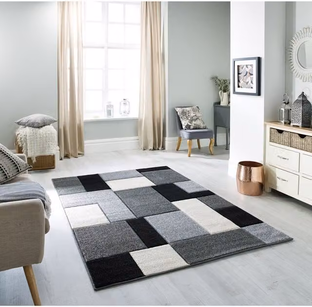 Melrose Interiors Modern Patchwork Woven Area Rug, Grey and Multicolour, W: 200 cm, L: 285 cm