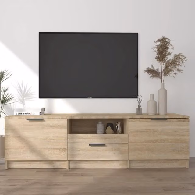 Berkfield Home Modern Sonoma Oak TV Cabinet in Brown, W/D/H: 140 x 35 x 40 cm