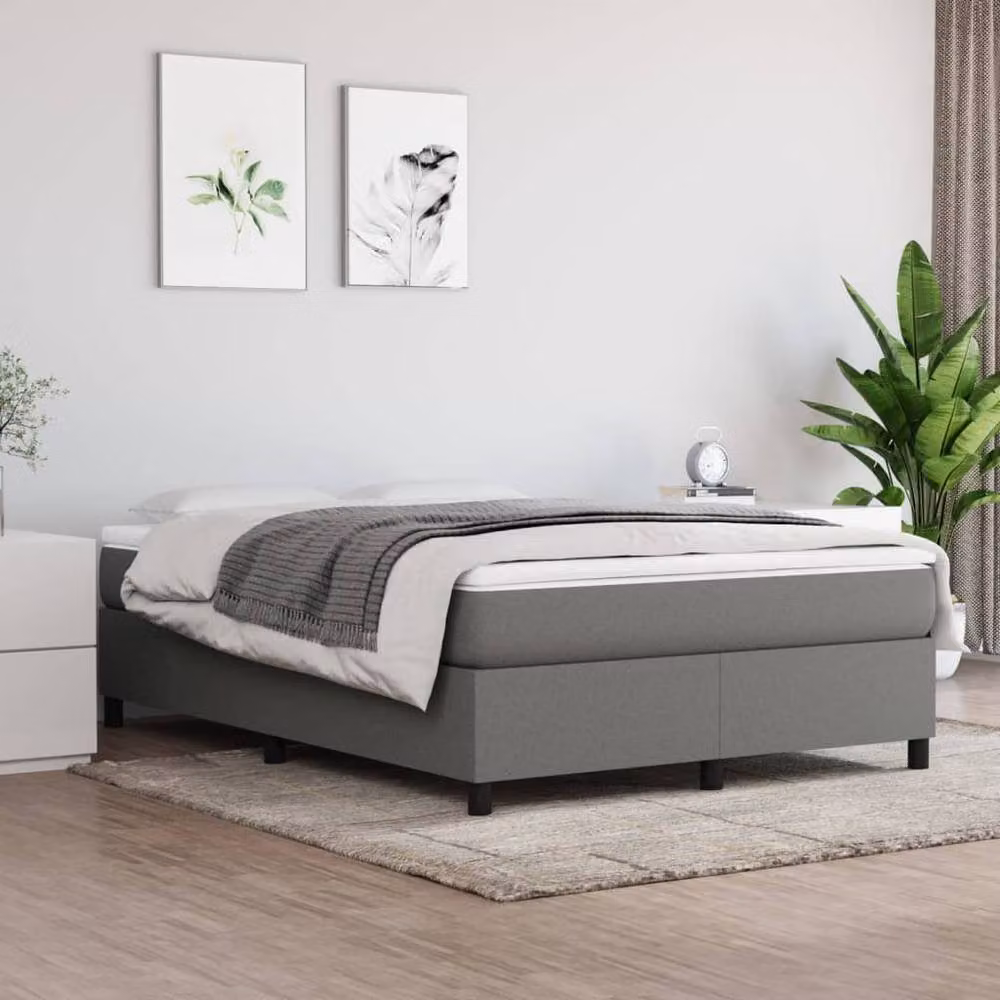 Berkfield Home Upholstered Box Spring Bed Frame in Grey, W: 135 cm, L: 190 cm – 2