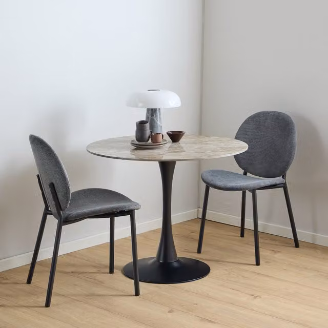 Furniture To Go Malta Round Ceramic Dining Table in Brown and Black, W: 90 cm, D: 75 cm
