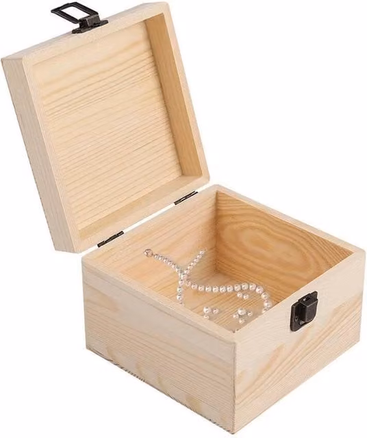 PAWNORA Medium Solid Wood Storage Box with Lid in Beige