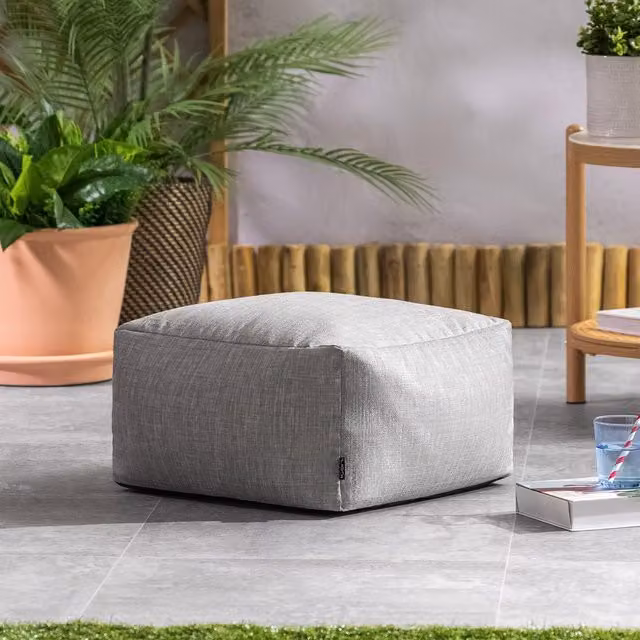 icon Amara Woven Outdoor Footstool in Grey