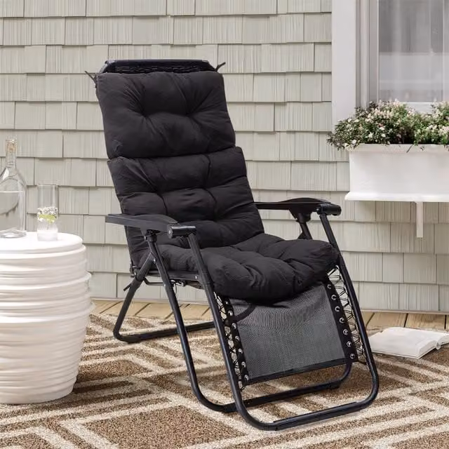 Garden Sanctuary Waterproof Non-Slip Polyester Recliner Cushion, Black, W: 130 cm