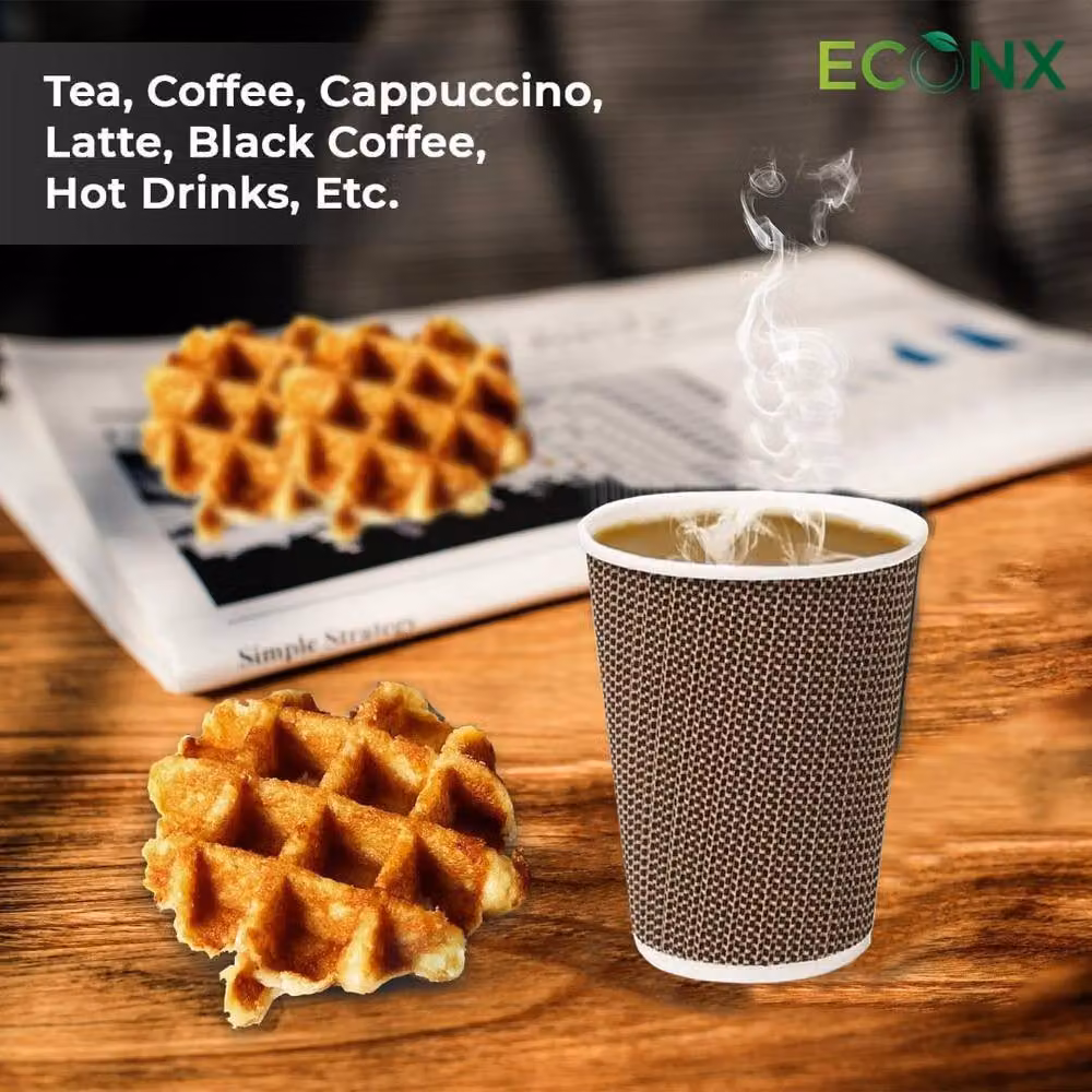 ECONX 12oz Disposable 3PLY Kraft Ripple Paper Coffee Cups in Brown, 50 Pieces – 7
