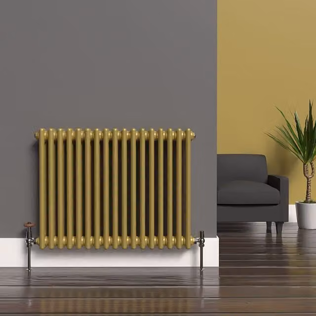 Lux Heat Horizontal Column Radiator in Metallic Gold, 2 Column, W: 78.5 cm, H: 60 cm