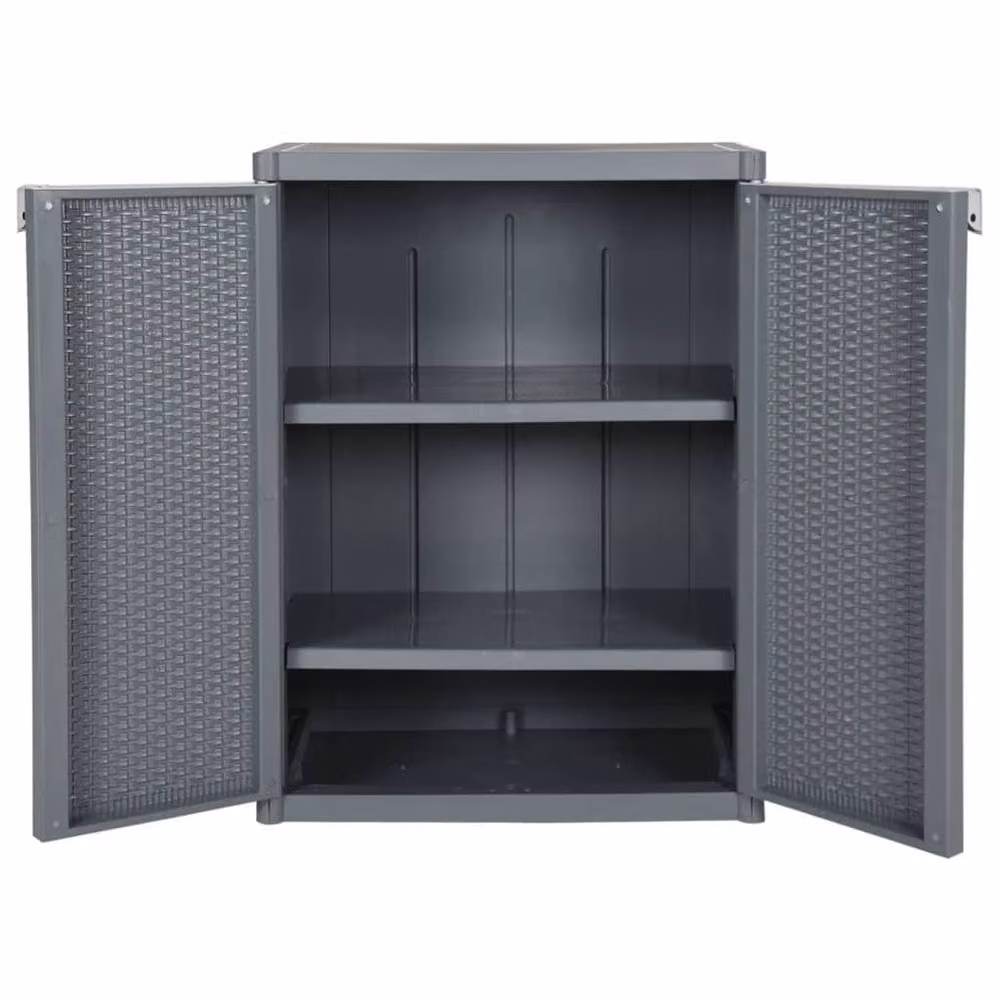 Berkfield Home Grey Rattan Garden Storage Cabinet W: 65 cm, D: 45 cm, H: 88 cm – 3