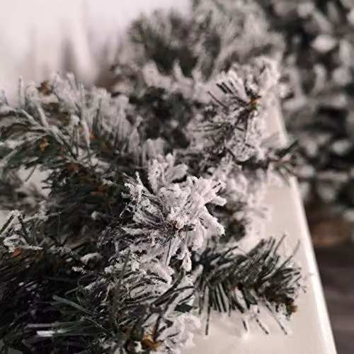 Premier 2.7m Snow Flocked Woodcote Fir Christmas Garland in White and Green – 2