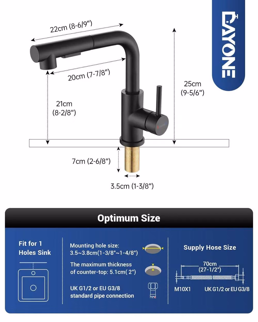 Dayone Sleek Stainless Steel Kitchen Tap with Pull Out Spray and 360 Degree Swivel Function in Matt Black – 2