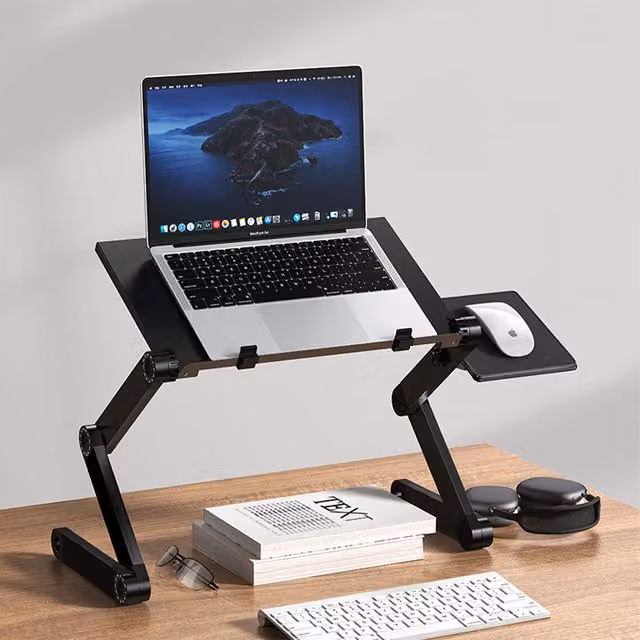 Livingandhome Foldable Laptop Tray with Heat Dissipation in Black