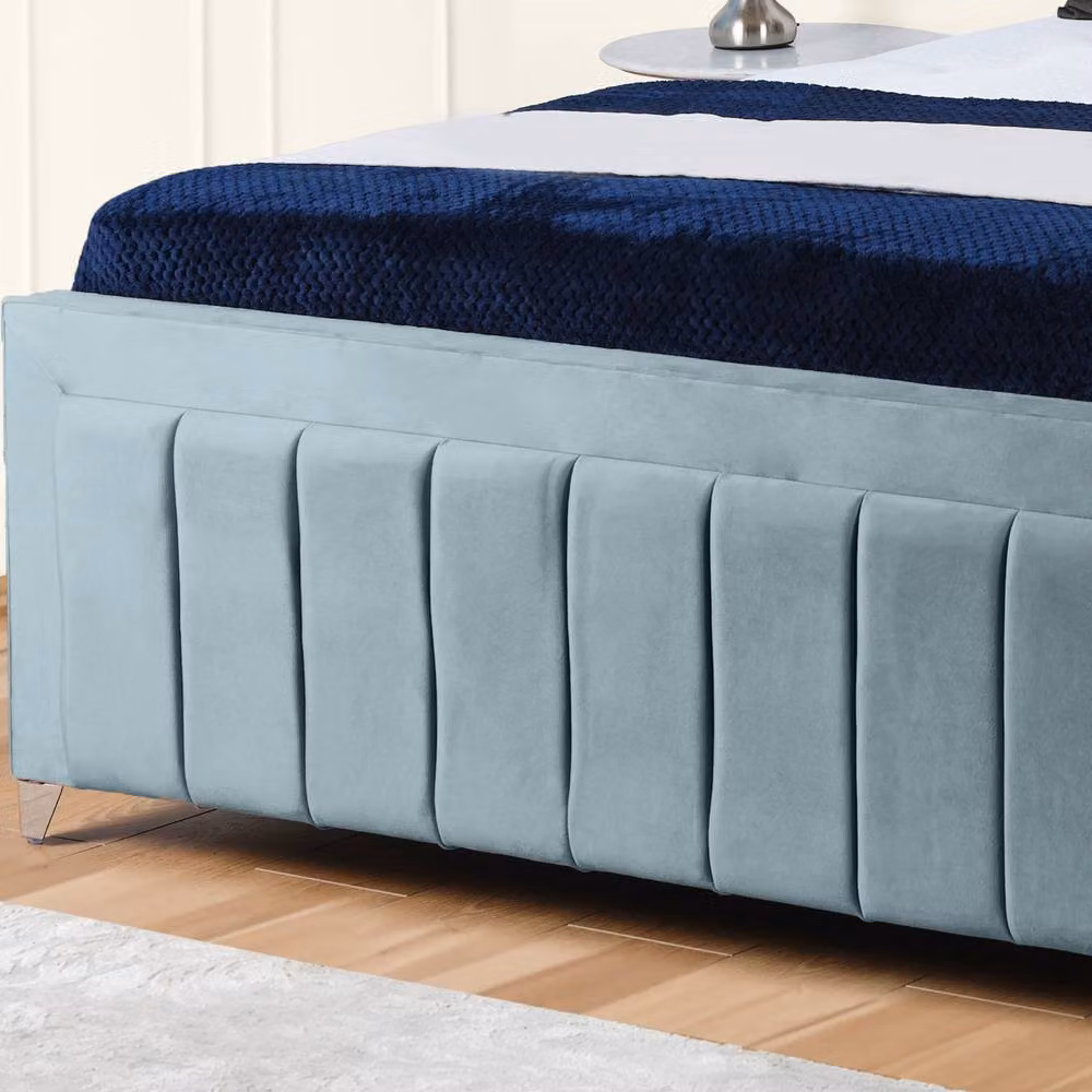UK Bed Furniture Siarra Ottoman Gas Lift Upholstered Velvet Bed in Light Blue, Super King Size (200 x 200 cm) – 3