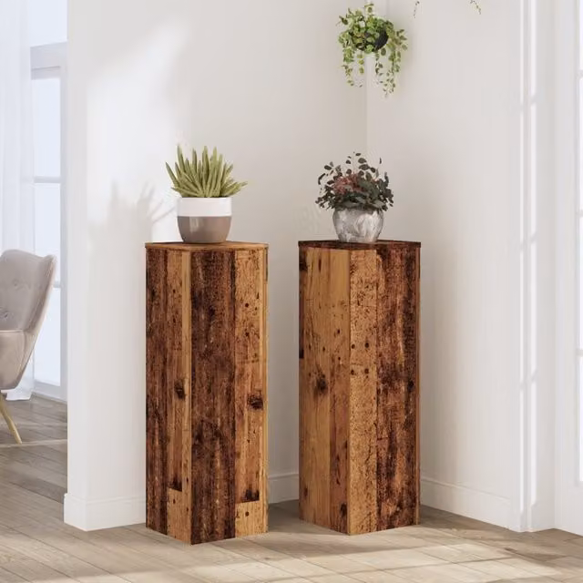 Berkfield Home Set of 2 Modern Square Plant Stands in Brown Engineered Wood, W/D/H: 25 x 25 x 80 cm