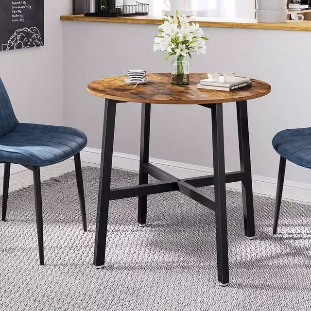 The Bazaarist Industrial Round Dining Table in Brown with Easy-Clean MDF Laminate Top – 1