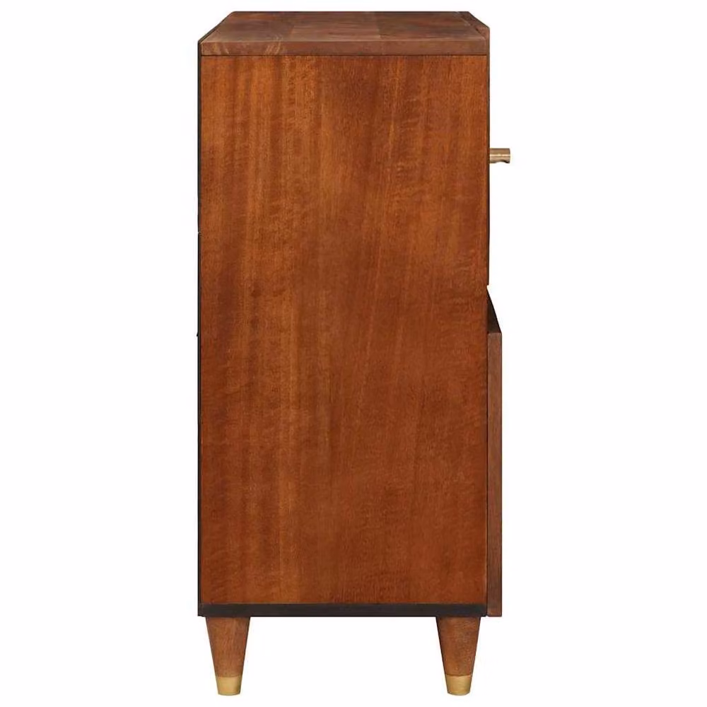 Berkfield Mid-Century Brown Mango Wood and Rattan Media Storage Cabinet W/D/H: 80 x 33.5 x 75 cm – 3