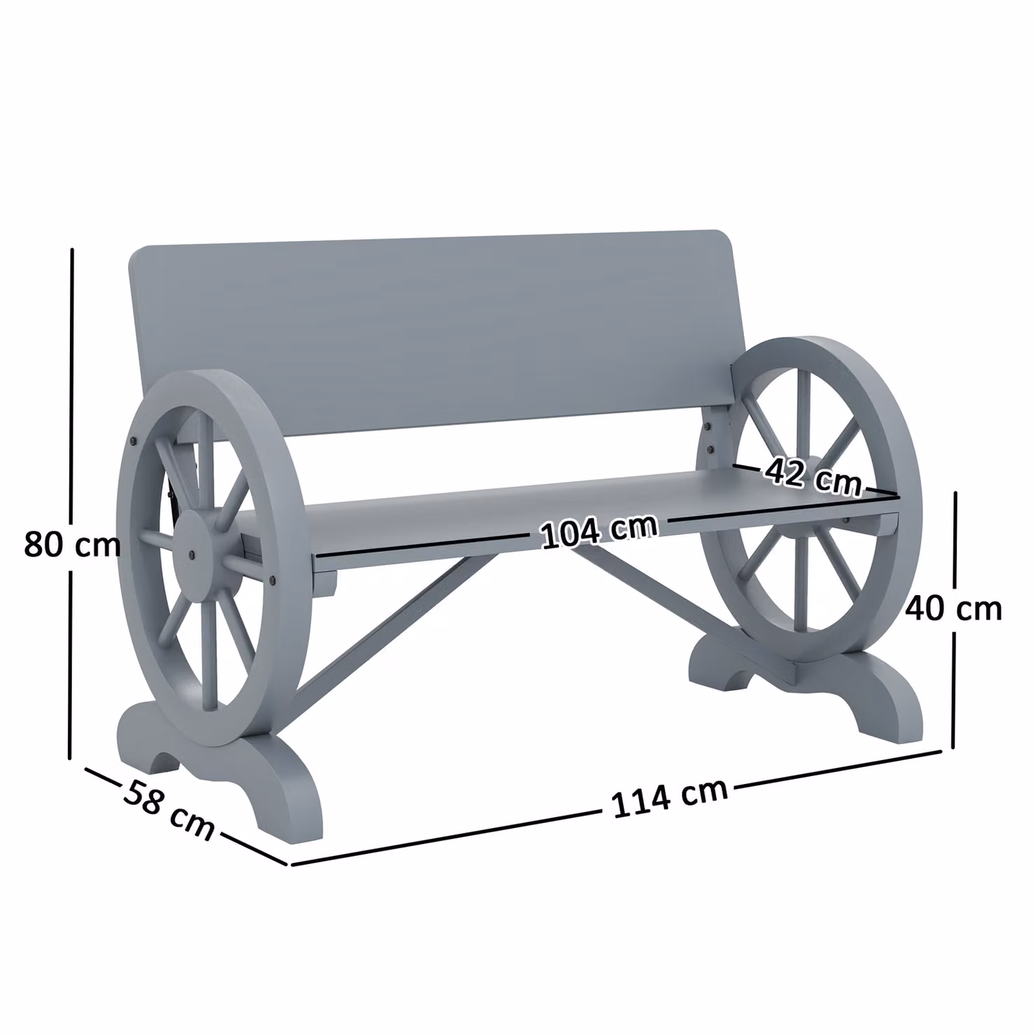 Outsunny Grey Fir Wood 2-Seater Outdoor Garden Wagon Wheel Bench with Armrests – 3