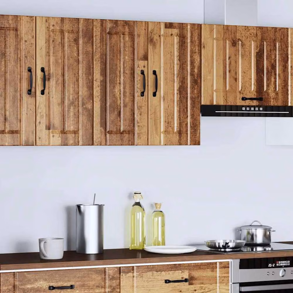 Berkfield Home Lucca Kitchen Wall Cabinet in Brown Old Wood with Glass Doors – 2