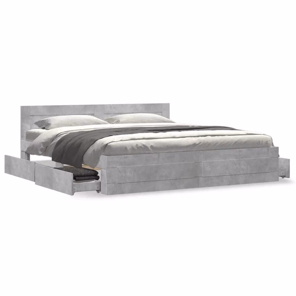 Berkfield Home Bed Frame with Headboard and Drawers in Concrete Grey, W/D/H: 200 x 200 cm – 2