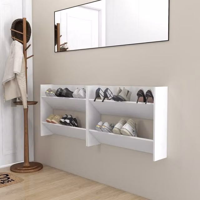 Berkfield Home Set of 2 White Wall Mounted Shoe Cabinets with Tilting Compartments, W/D/H: 80 x 18 x 60 cm – 1