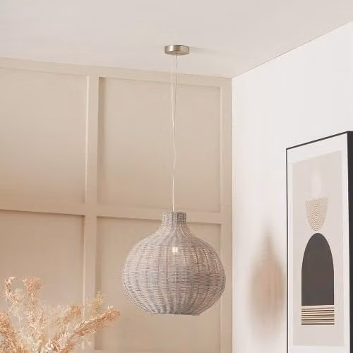 Ruma Grey Rattan Dome Pendant Ceiling Light