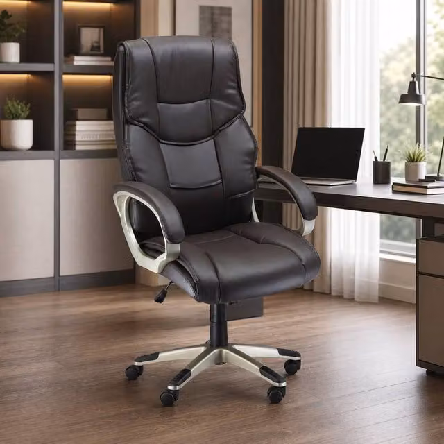 STILVORA Black Synthetic Leather Task Chair with Armrests and 360 Degree Swivel