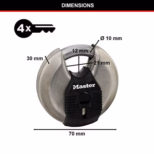 Master Lock Pack of 2 Silver Stainless Steel Discus Padlocks, 70mm – 5