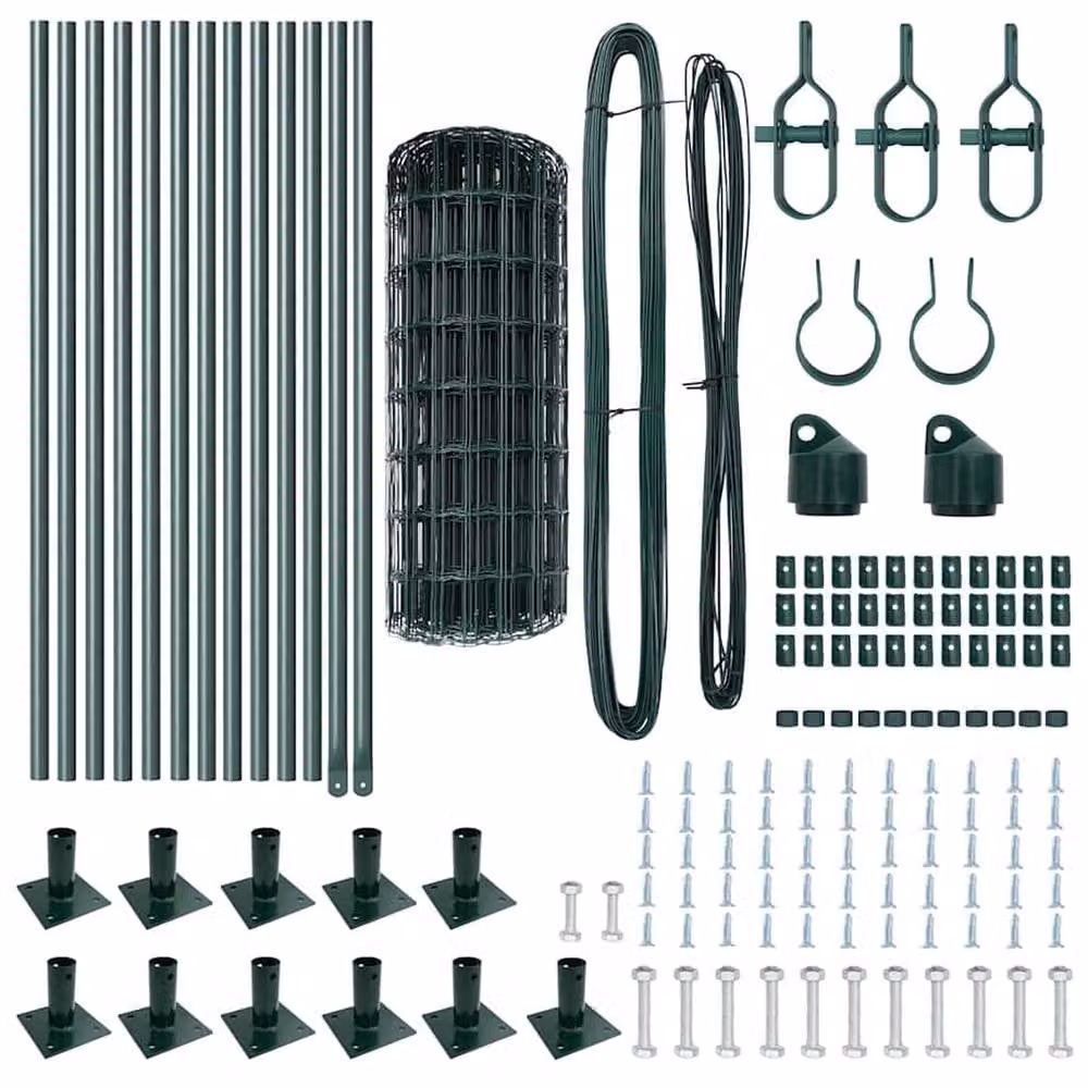 Berkfield Home Euro Fence with 13 Flanged Posts, Green Galvanised Steel, W: 25 m, H: 0.4 m – 4