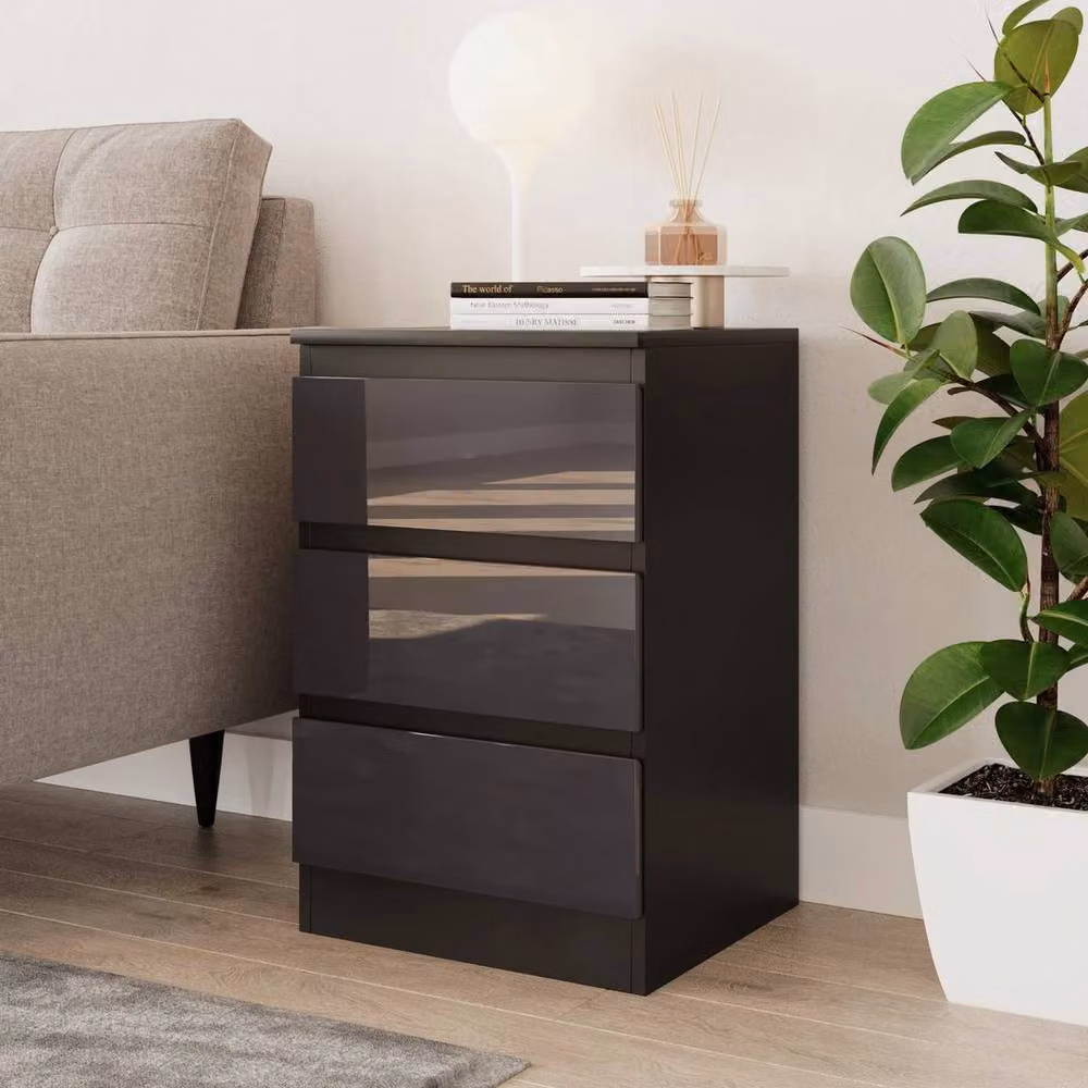 PAWNORA Modern Glossy Bedroom Chest Cabinet in Black and Grey – 3