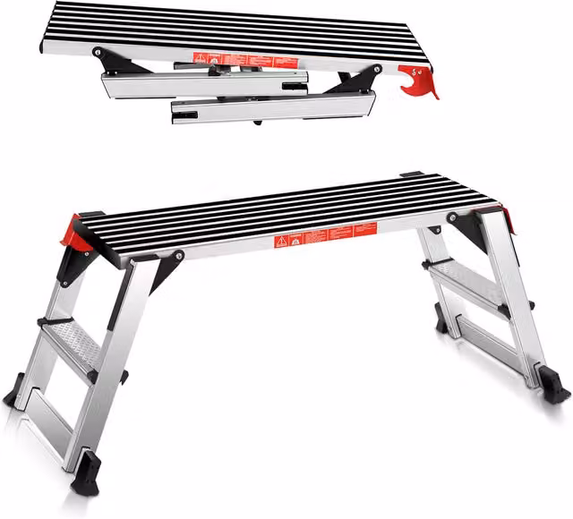 Costway Foldable Aluminium Platform Ladder Step Bench in Silver