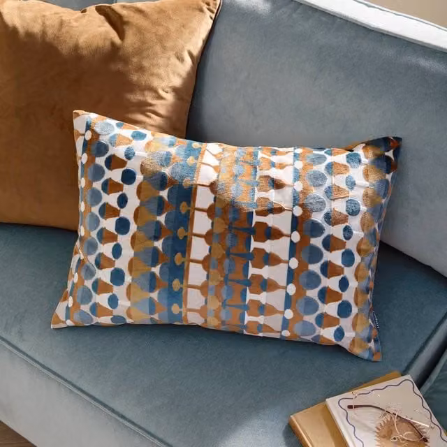 Furn Metro Abstract Orange Velvet Rectangular Cushion, W: 60 cm, H: 40 cm, D: 40 cm