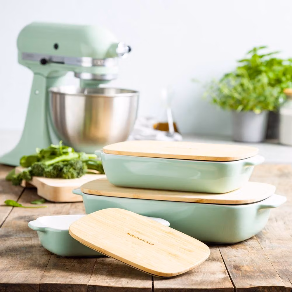 KitchenAid Stoneware Rectangular Casserole Dish with Lid in Light Green – 5