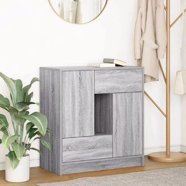 Berkfield Home Modern Sideboard with Drawers and Doors in Grey, W/D/H: 70.5 x 34 x 74.5 cm – 1