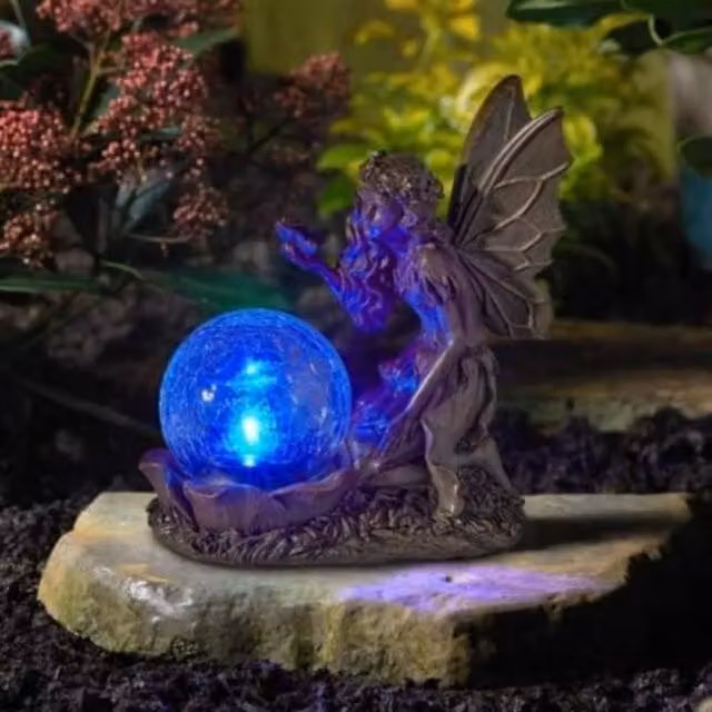 Marco Paul Multicolour Fairy with Crystal Ball Solar Garden Ornament, Height: 19 cm