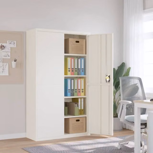 Berkfield Home White Steel File Cabinet with Adjustable Shelves and Lock, W: 105 cm, D: 40 cm, H: 180 cm
